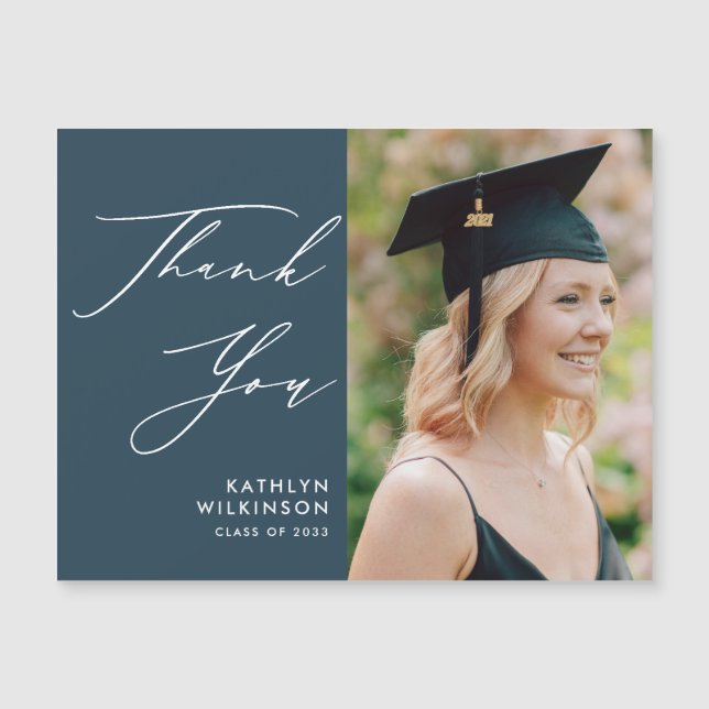 Dusty Blue Elegant Script Graduation Gracias (Anverso)