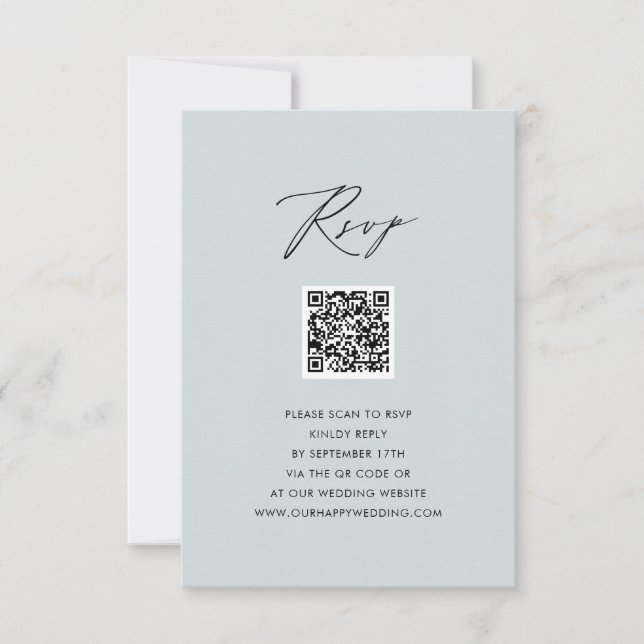 Dusty Blue Elegant Script Simple QR Wedding RSVP (Anverso)