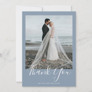 Dusty Blue Elegant Wedding Tarjeta de agradecimien