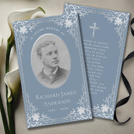 Dusty Blue Elegent Funeral Memorial Card