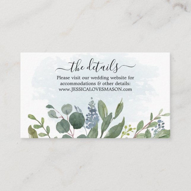 Dusty Blue Eucalyptus Boda web Insertar tarjeta (Anverso)