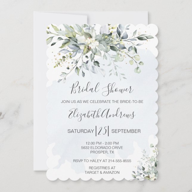 Dusty Blue Eucalyptus Bridal Shower Invitación (Anverso)
