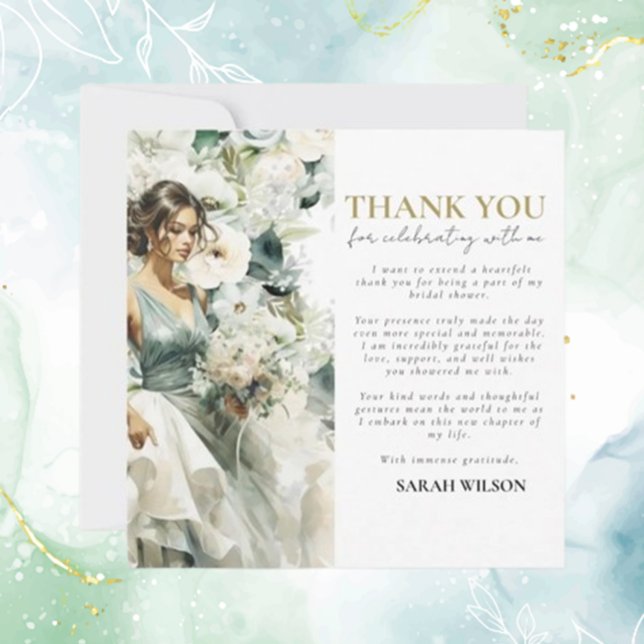 Dusty Blue Eucalyptus Green Bridal Gracias (Express heartfelt gratitude with Bridal Thank You cards featuring thoughtful touches  )