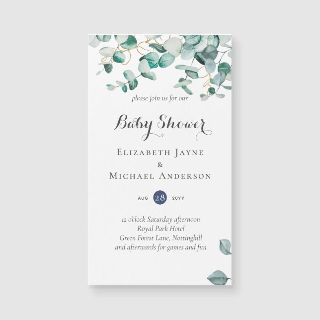 Dusty Blue Eucalyptus Greenery BABY SHOWER invita (Anverso)