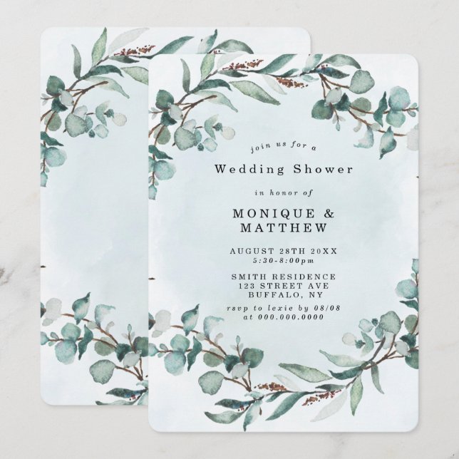 Dusty Blue Eucalyptus Greenery Wedding Shower (Anverso / Reverso)
