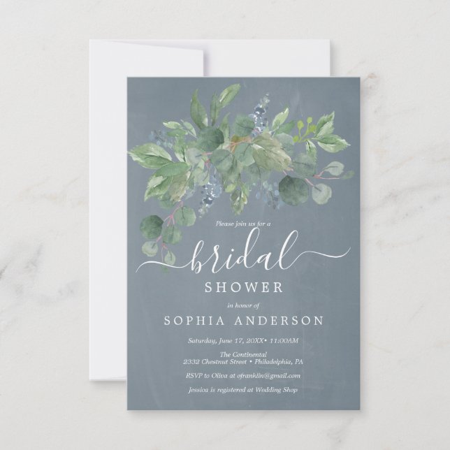 Dusty Blue Eucalyptus Invitaciones a la Ducha Brid (Anverso)