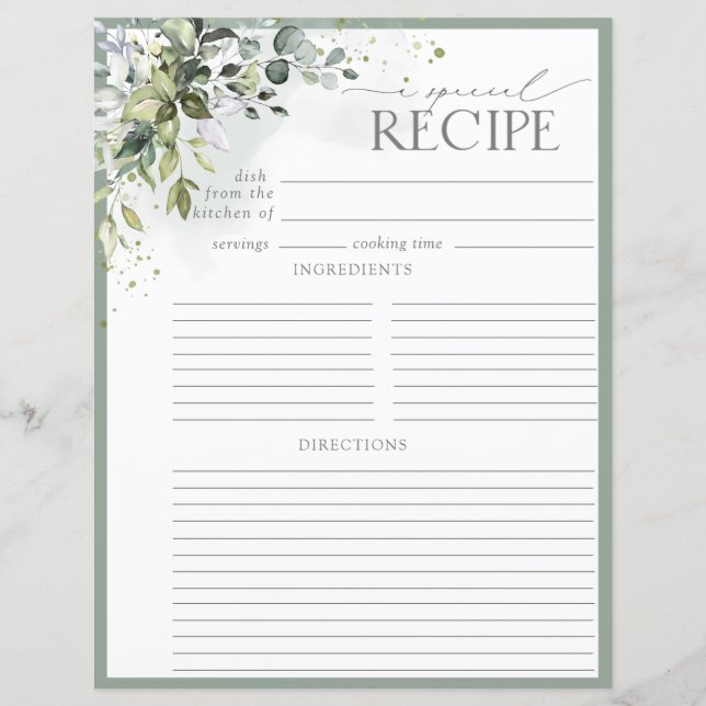 Dusty Blue Eucalyptus Shower Recipe Binder Página (Anverso)