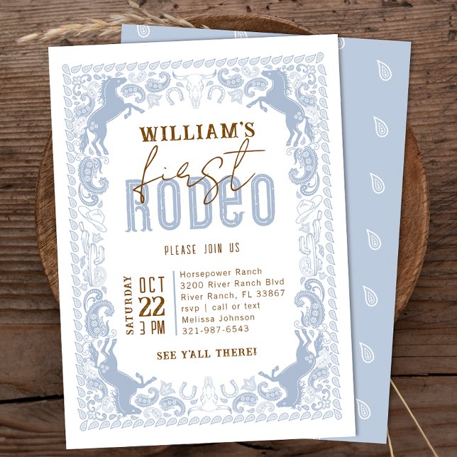Dusty Blue First Rodeo Invitación al cumpleaños -  (Dusty Blue Wild West Invite)