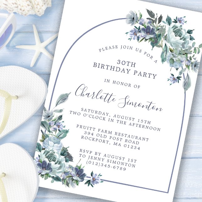 Dusty Blue Floral Arch Invitación a los 30 cumplea (Subido por el creador)