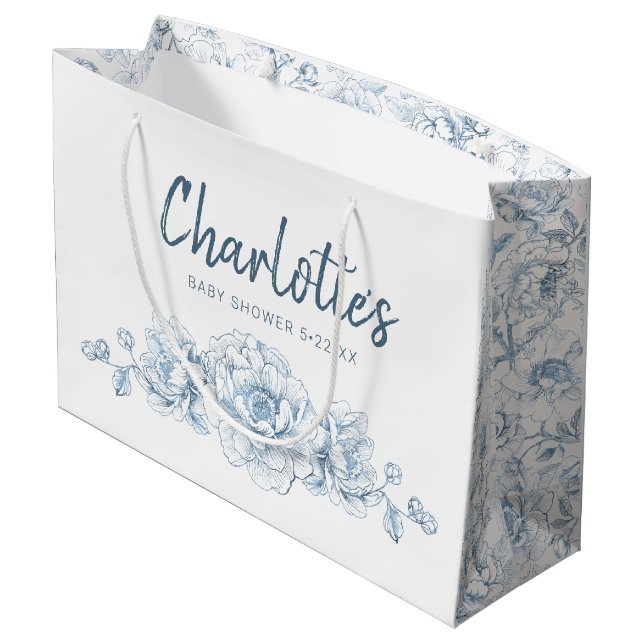 Dusty Blue Floral Baby Shower Gran Bolsa de Regalo (Angulo reverso)