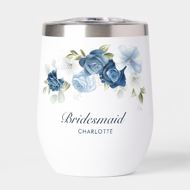 Dusty Blue Floral Boda Bridesmaid Personalizada (Frente)
