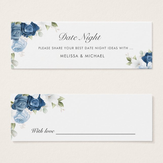 Dusty Blue Floral Boda Date Night Jar Card (Anverso y reverso)
