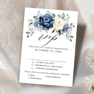 Dusty Blue Floral Boda Floral Blanco Respuesta Ele