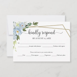 Dusty Blue Floral Boda Geométrica Tarjeta RSVP