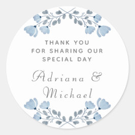 Dusty Blue Floral Boda Gracias Pegatina