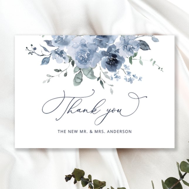 Dusty Blue Floral Boda Gracias Tarjeta (Subido por el creador)