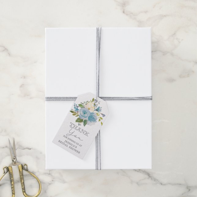 Dusty Blue Floral Bridal Shower Favorito Etiqueta (Con cuerda)