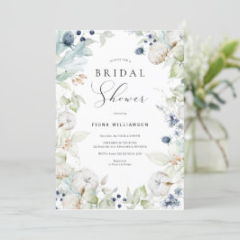 Dusty Blue Floral Bridal Shower Invitación