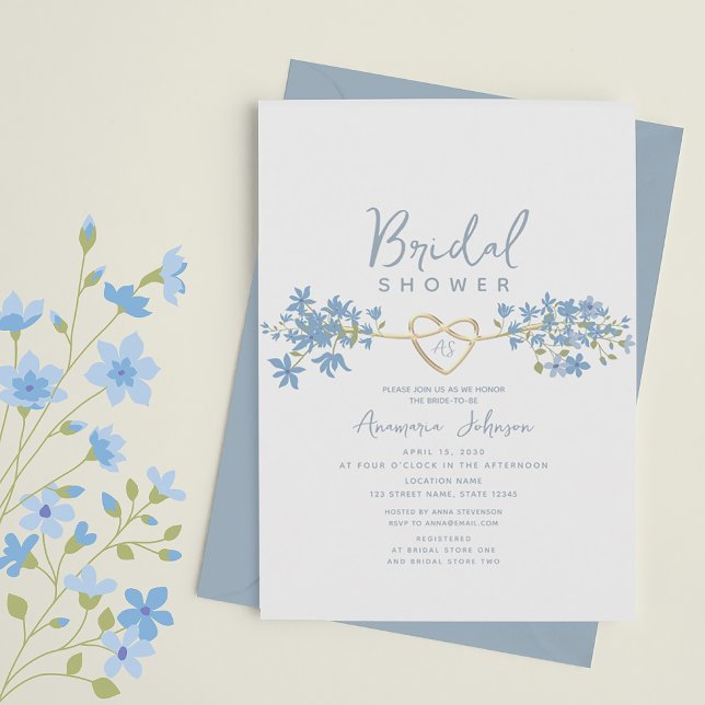Dusty Blue Floral Bridal Shower Invitación (Subido por el creador)