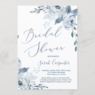 Dusty Blue floral Bridal Shower Invitación