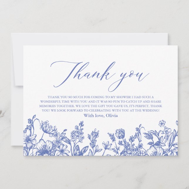 Dusty Blue Floral Bridal Shower - Tarjeta de agrad (Anverso)