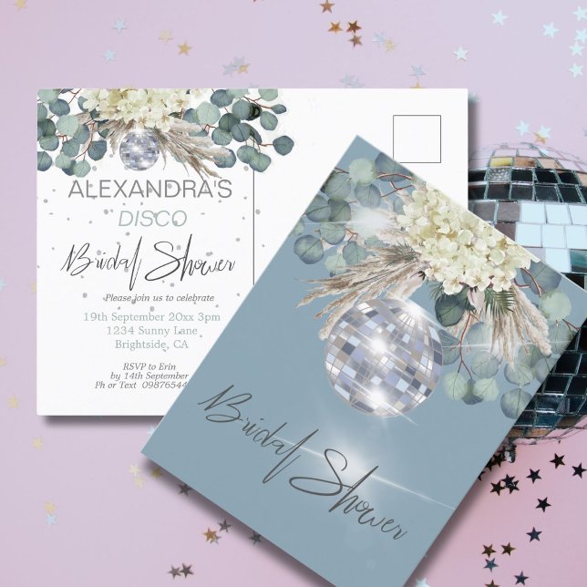 Dusty Blue Floral Disco Bridal Shower Invitación (Subido por el creador)