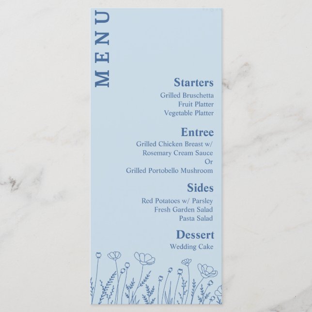 Dusty Blue Floral Food and Bebe Menu (Anverso)