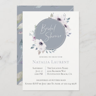 Dusty Blue Floral Frame Bridal Shower Invitación
