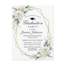 Dusty Blue Floral Graduation Party Invitación