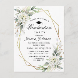 Dusty Blue Floral Graduation Party Invitación