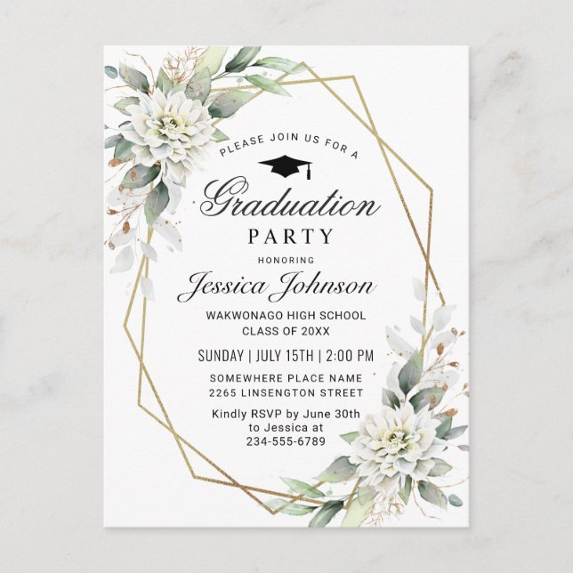 Dusty Blue Floral Graduation Party Invitación (Anverso)