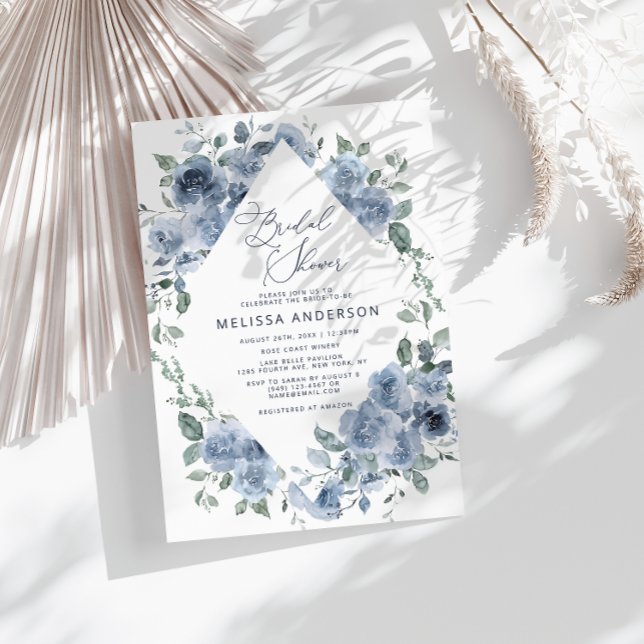 Dusty Blue Floral Modern Bridal Shower Invitación (Subido por el creador)