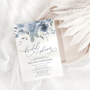 Dusty Blue Floral Modern Bridal Shower Invitación