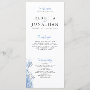 Dusty Blue Floral Modern Wedn Program Card