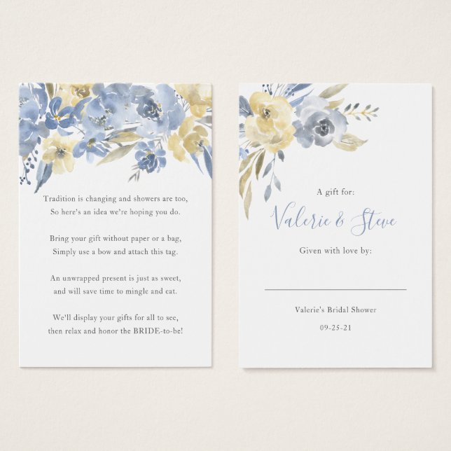 Dusty Blue Floral No Wrap Shower etiqueta de regal (Anverso y reverso)