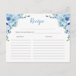 Dusty Blue floral plata dorada tarjeta de receta p