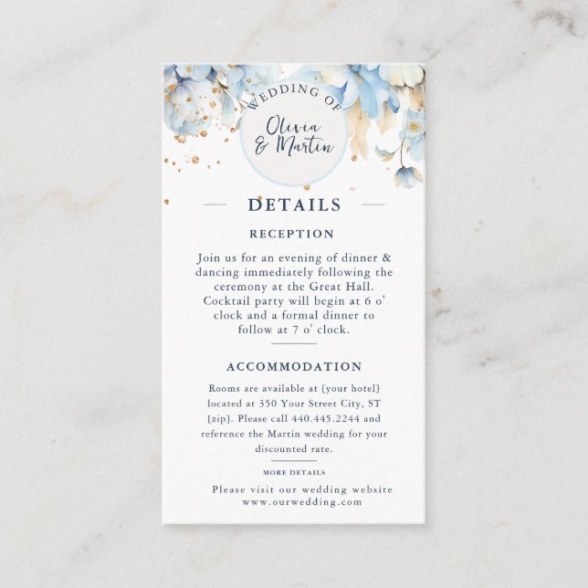 Dusty Blue Floral Romance Detalles de la Tarjeta d (Anverso)