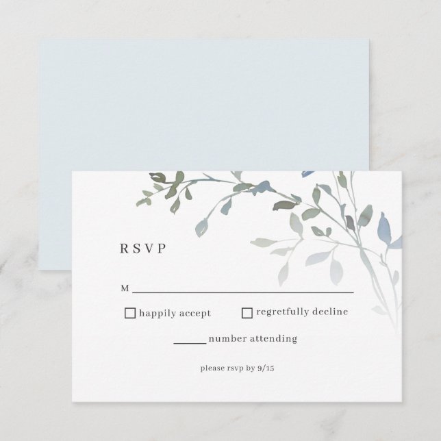Dusty Blue Floral RSVP Boda Tarjeta de Recepción (Anverso / Reverso)