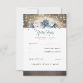 Dusty Blue Floral Rustic Wedding RSVP