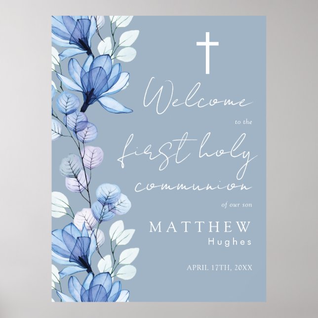 Dusty Blue Floral Santa Comunicación Señal de bien (Frente)