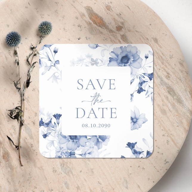 Dusty Blue Floral "Save the Date" Pegatina (Subido por el creador)