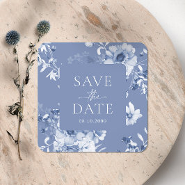 Dusty Blue Floral "Save the Date" Pegatina