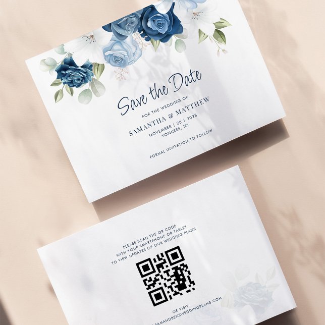 Dusty Blue Floral Save the Date QR Code (Subido por el creador)