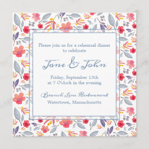 Dusty Blue Floral Square Invitación