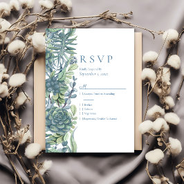 Dusty Blue Floral Succulum Boda RSVP