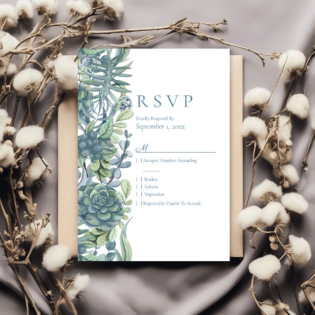 Dusty Blue Floral Succulum Boda RSVP (Subido por el creador)