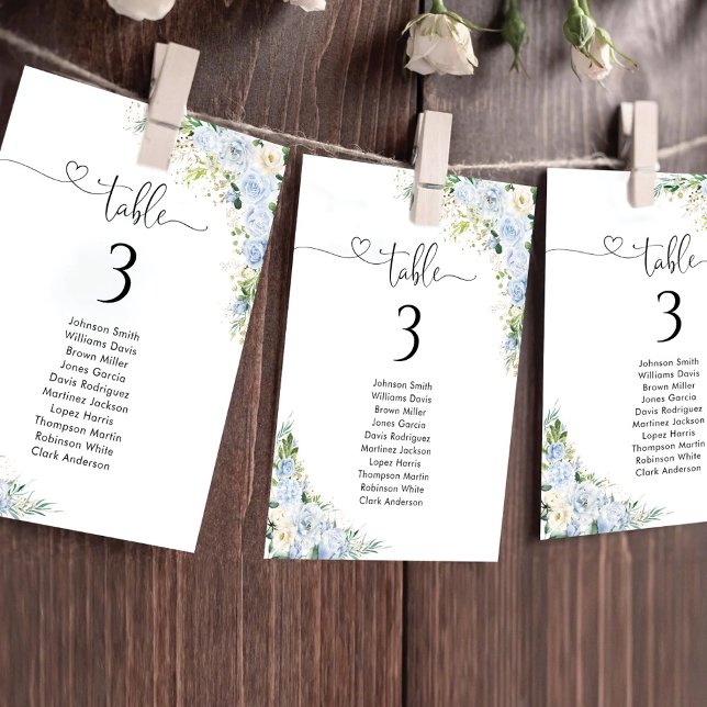 Dusty Blue Floral Table Number Seating Chart (Subido por el creador)