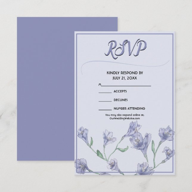 Dusty Blue Floral Watercolor Wedding RSVP (Anverso / Reverso)