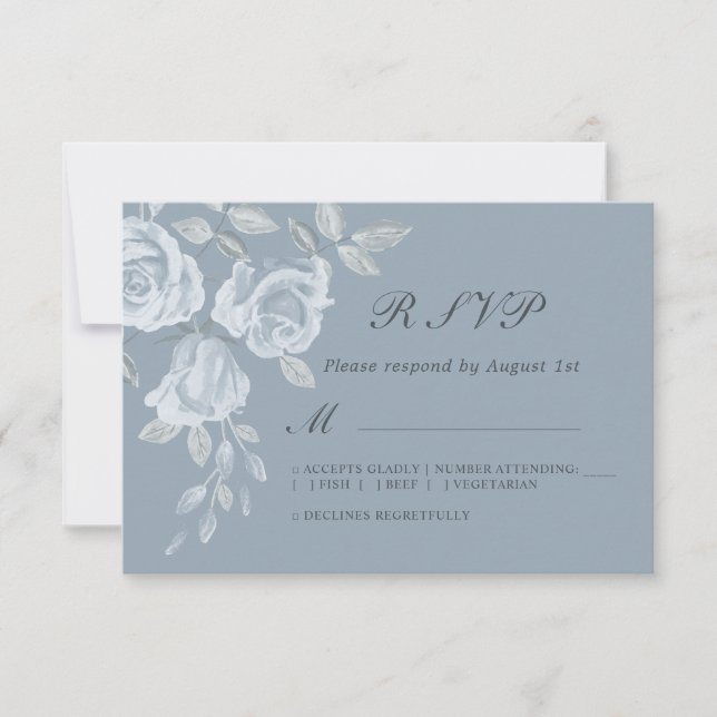 Dusty Blue Floral Watercolor Wedding RSVP (Anverso)