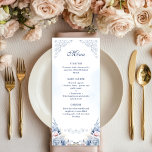 Dusty Blue Floral Wedding Menu<br><div class="desc">This elegant wedding menu features soft dusty blue watercolor flowers, delicate blush accents, and graceful vintage scrollwork for a timeless romantic look. The clean vertical layout showcases each course beautifully while keeping the overall design refined and easy to read on reception tables. Its soft blue palette pairs wonderfully with classic,...</div>